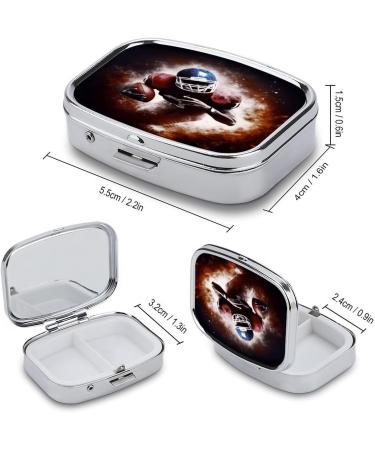 Shop American Football Print Pill Box - 2 Compartment Decorative Metal Organizer for Travel | Portable Medicine Case for Pocket & Purse - Buy Online on GoSupps.com