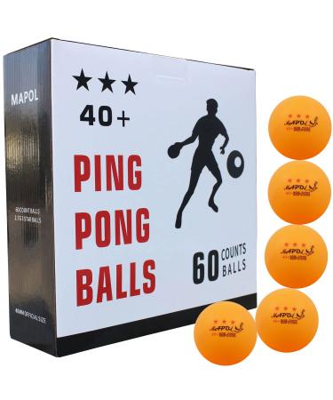 MAPOL 60 Count 3-Star 40+ Premium Ping Pong Balls Advanced Practice Table Tennis Ball Orange,60-pack