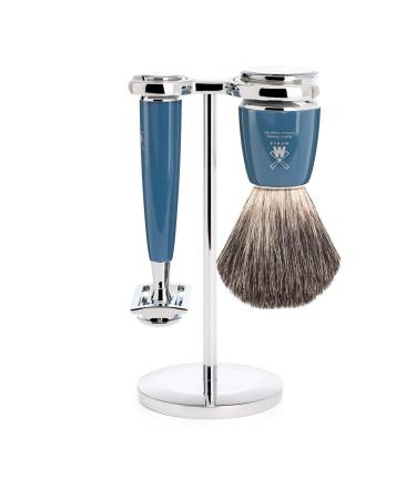 M HLE Rytmo shaving set - safety razor and shaving brush pure badger hair holder precious resin handle petrol precious resin petrol