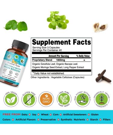 Organic Veda Gotukola Bacopa Capsules Brain Support Supplement for Focus Cognitive Clarity & Energy 120 Veggie Capsules - Buy Online on GoSupps.com