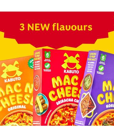 Kabuto Noodles | Mac n' Cheese Big Box Instant Pasta | Macaroni Cheese Hob Meal | Pack of 6 x 200g | Mix Flavours (Original Cheese Sriracha Chilli & Korean BBQ Cheese) Mixed Case - Buy Online on GoSupps.com