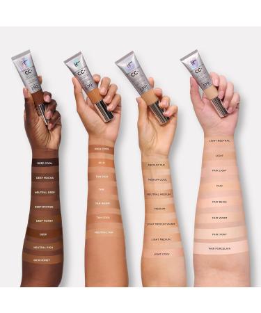 IT Cosmetics CC+ Cream with SPF 50+ Natural Finish Full Coverage Foundation (Deep Bronze - 1.08 fl oz) & Do It All Radiant Concealer Multivitamin Serum Makeup (615 Deep Neutral - 0.2 fl oz) - Buy Online on GoSupps.com