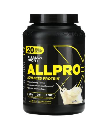 ALLMAX Sport ALLPRO Advanced Protein Vanilla - 3.2 lb - 20 Grams of Protein Per Scoop - Low Fat & Zero Added Sugar - Approx. 42 Servings Vanilla 3.2 Pound