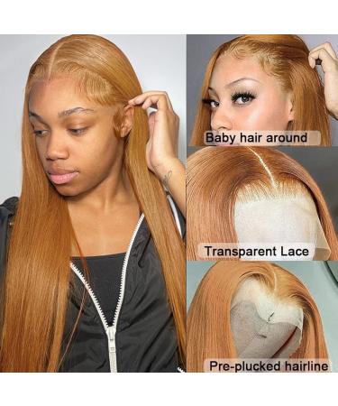 Ginger Brown Lace Front Human Hair Wig 20 Inch - 150% Density Straight Ginger Blonde Wig with HD Lace Frontal & Baby Hair - Brazilian Hair Pre Plucked for Natural Look - Buy Online on GoSupps.com