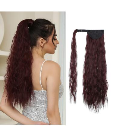 24-Inch Dark Red Ponytail Extension - Velcro Fastener Synthetic Hair Braid for Women | Oefei - Buy Online on GoSupps.com