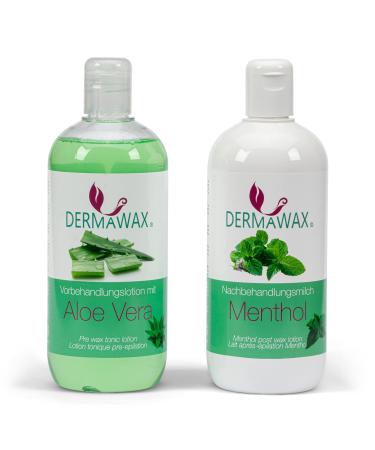 Dermawax Waxing Preliminary and after treatment set skin care Tonizing Pretreat Lotion Cleaner with aloe vera and aftercare milk with menthol removes wax residues