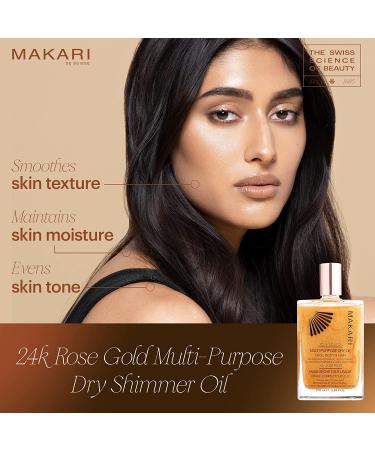 Makari 24K Rose Gold Shimmer Oil - Multi-Purpose Dry Body Oil with Real Gold Flakes - 3.38 fl oz - Buy Online on GoSupps.com
