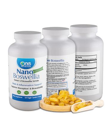 One Planet Nutrition Nano Boswellia 250mg - Nanoparticle Boswellia Serrata Supplement, Frankincense Supplement - Support Supplements & Herbal Vitamins - Boswellia Extract - 120 Veggie Capsule Capsules