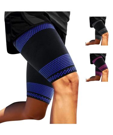 ABYON Thigh Compression Support Sleeves (1 Pair) Thigh Brace Breathable Elastic for Hamstring Quadricep Pain Relief Anti Slip Upper Leg Sleeves for Men and Women XL Blue