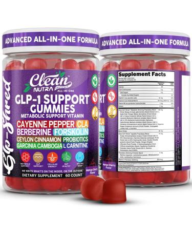 Clean Nutra Gummies with Cayenne Pepper CLA Berberine Forskolin Ceylon Cinnamon Probiotics Garcinia Cambogia & L-Carnitine | Mango Cherry Flavor | 60 Count Chewable Supplement Gummies