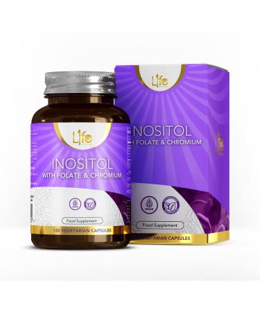Ln inositol folate & chrome |120 high-dose vegan inositol capsules-500mg myo-inositol 100 g folate & 50 g chrome per capsule |Myo inositol |Genetic engineering gluten milk & allergen-free