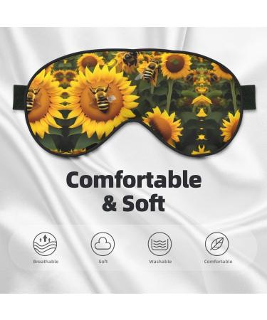 Sunflower Bees Print Unisex Sleep Mask - Double-Sided Eye Mask for Sound Sleep & Skin Care - Black - Buy Online on GoSupps.com