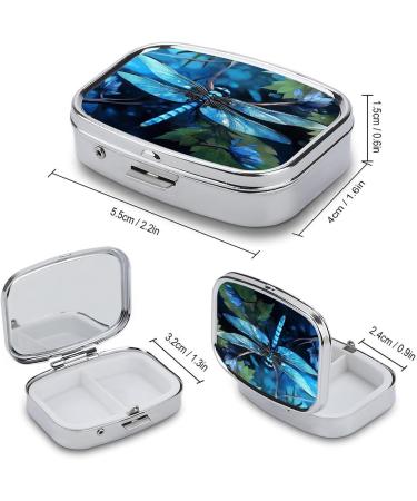Pill Box Art Blue Dragonfly - Stylish 2 Compartment Portable Pill Organizer for Travel | Decorative Metal Medicine Case - Buy Online on GoSupps.com