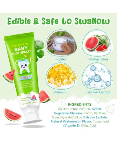 Kids Toothpaste Watermelon Flavor Swallowable Fluoride Free Toothpaste with xylitol and Vitamin E Fights Plaque Cavity and Enamel Protection for Children 60g - Buy Online on GoSupps.com