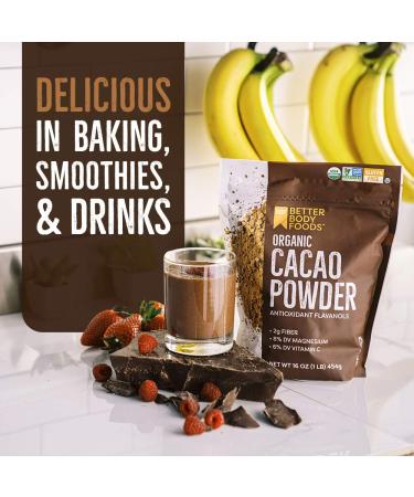 BetterBody Foods Organic Cacao Powder - Non-GMO, Gluten-Free Superfood - 16 oz - Buy Online on GoSupps.com