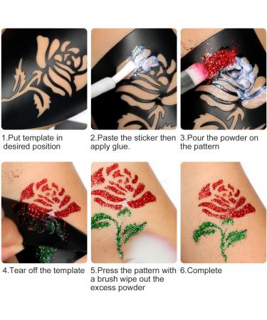 Temporary Glitter Tattoo Kit - 30 Colors, 6 Stencils, Body Glue, Brushes, Stickers, Rhinestones - Adults & Kids Halloween, Christmas, Birthday Party Makeup Gift - Buy Online on GoSupps.com