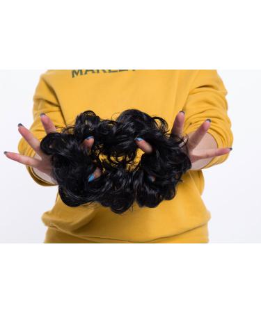 Real Fashion Hair Extensions: VOLUMINOUS Curly Messy Bun Scrunchie - Dark Black Hair Rubber Hairpiece for Updos - Buy Online on GoSupps.com