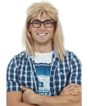 ALLAURA Garth Algar Wig 90s Guitar Rocker Mullet Blonde Wig with Black Glasses for Men - 80s Punk Heavy Metal Style - Buy Online on GoSupps.com