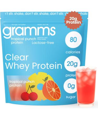 GRAMMS Clear Protein Powder, Tropical Punch | 20g Protein Grass-Fed Whey Isolate, Zero Sugar, Zero Lactose, Non-Bloating, Non-GMO, Protein for Women (18 Servings)