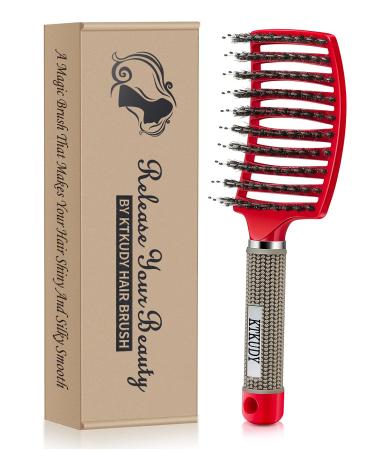KTKUDY Detangling Hair Brush - Boar Bristle & Tangle-Free Design for Kids  Women  and Men - Perfect for Wet and Dry Hair - Smooth  Magical Pain-Free Styling (Red)