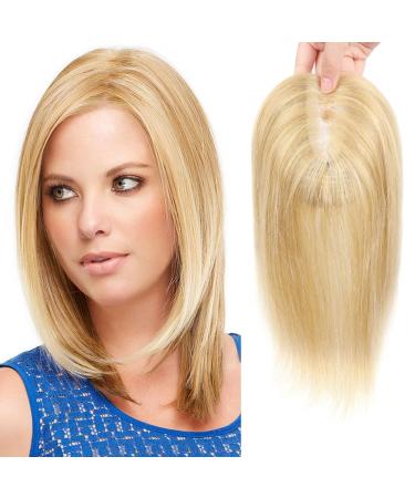 Hair Topper for Women Human Hair Blonde Hair Toppers 10 Inch Hair Topper for Thinning Hair Human Hair Top Hairpieces Warm Blonde with Highlights(27/613#)