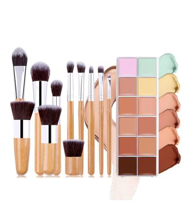 Joyeee 12 Colors Cream Conceal and Correct Concealer Palette Camouflage Makeup Contouring Foundation Kit with 11pcs Bamboo Brushes Makeup Brushes 1.00 g (Pack of 1) D