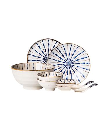 Dinner Plates 9-Piece Elegant Dinner Plate Set Firework Style Kitchen Dinnerware Set Service for 2 Durable Reusable Ceramic Dinner Plate Sets Plates Kitchenware