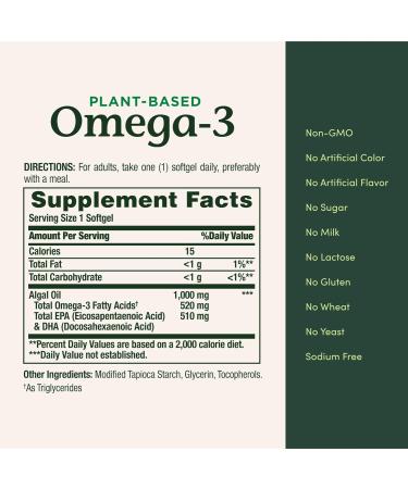 Nature's Bounty Omega 3 Plant-Based Omega 3 Fatty Acid Supplement 520mg Supports Whole Body Health Including Heart Skin Joint 30 Vegetarian Softgels Fish Oil Alternative 30 Count (Pack of 1) - Buy Online on GoSupps.com