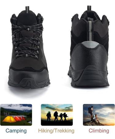 SILENTCARE Men's Waterproof Hiking Boots - Lightweight Non-Slip Mid-Rise Outdoor Trekking Shoes, Size 11, Black - Buy Online on GoSupps.com