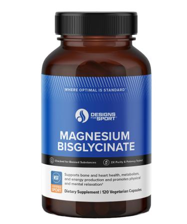 Designs for Sport Magnesium Bisglycinate - Magnesium Supplement to Support ATP Energy Muscle Recovery Bone Health & Heart Health - NSF Certified for Sport (120 Capsules)
