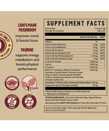 Earth Fed Muscle Stammpede Sour Cherry Pre Workout Powder for Men & Women Pre Workout No Caffeine Vegan & Gluten Free Boosts Focus & Endurance Lion s Mane Taurine Peak O2 30 Servings - Buy Online on GoSupps.com