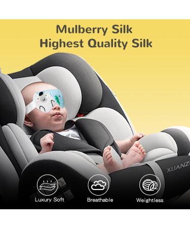 Luxurious Silk Sleep Mask for Kids - Extra Wide Adjustable Strap | 100% Light Blocking Sleep Aid for Ages 4-15 | Perfect for Sleepovers & Travel - Bear Design Blue - Buy Online on GoSupps.com