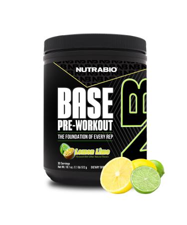 NutraBio Base Pre-Workout Powder 200mg Caffeine Sustained Energy Focus Endurance Pump Sugar Free Clean Preworkout for Men and Women - Beta Alanine L-Tyrosine 30 Servings - Lemon Lime