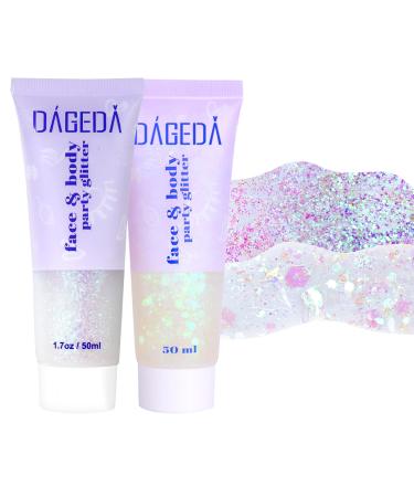 Prreal Glitter gel for the body face and face. Holographic glitter for festival makeup 100 ml (white + pink)