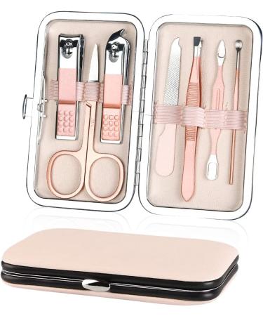 AOMIG Nail Clippers Set 7 pcs Professional Portable Manicure Kit Eyebrow Grooming Face Hair Clippers Stainless Steel Nail Care Tools with Luxurious Leather Case for Travel & Home
