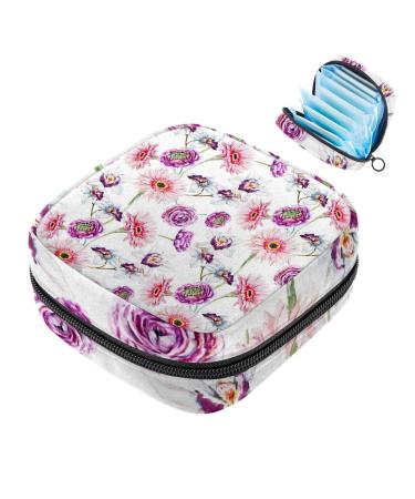 MUOOUM Sanitary Napkin Storage Bag Watercolor Flower Daisy Menstrual Cup Pouch Portable Sanitary Napkin Pads Storage Bags Feminine Menstruation First Period Bag for Teen Girls Women Ladies Multi-colored 3