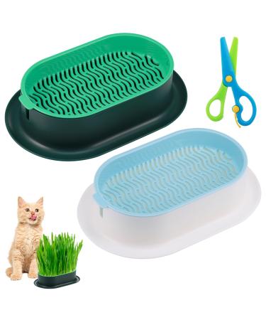 Hejo 2 PCS Cat Grass Seed Tray Plant Bowls for Cat Grass Catnip Cat Grass Box with 1 Plastic Scissors Plastic Soil Free Cat Plant Planting Box for Planting Cat Grass