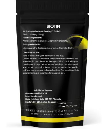 Nuke Nutrition Biotin 10000mcg Tablets x120 - Hair Vitamins for Growth and Loss - Skin, Nail & Hair Supplements - Reinforce Keratin - Men and Women - Buy Online on GoSupps.com
