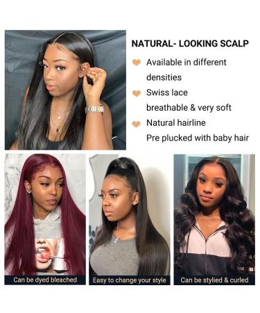 Lace Front Human Hair Wig - Straight Brazilian Virgin Hair, 150% Density, Pre-Plucked with Baby Hair - Natural Color, 30inch - Buy Online on GoSupps.com