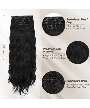 BARSDAR 45 cm Long Wavy Clip-in Hair Extensions - Thick Soft & Natural Black - 5 PCs for Women & Girls - Buy Online on GoSupps.com