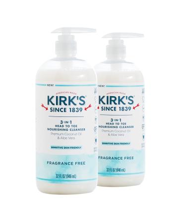 Kirk's 3-in-1 Castile Liquid Soap Fragrance Free Soap | Head-to-Toe Clean Shampoo Face Soap & Body Wash for Men Women & Children | 32 Fl Oz. - 2 Pack Fragrance Free 32 Fl Oz (Pack of 2)