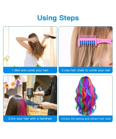 Kids Hair Chalk Comb Set - Washable Temporary Hair Color Dye for Ages 5-10+ | Birthday Party Gift & Cosplay DIY | Blue, Pink, Purple | Children's Days - Buy Online on GoSupps.com