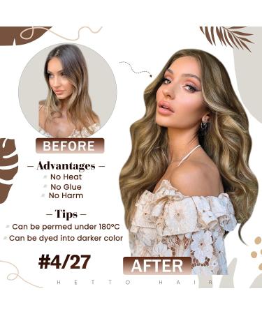 Hetto Real Hair Extensions - Microring Balayage & Smooth Remy Dark Brown with Red Blonde #4/27 55cm 50g - Premium Quality Hair Recovery - Buy Online on GoSupps.com