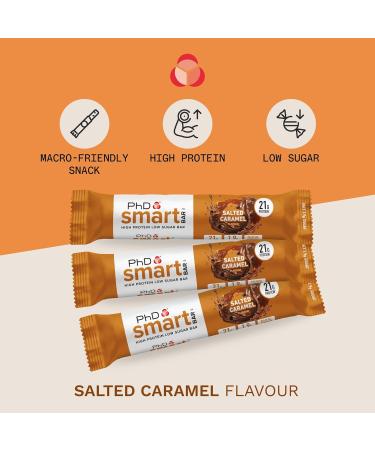PhD Nutrition Smart Protein Bar Low Calorie Nutritional Protein Bars / Protein Snacks High Protein Low Sugar Salted Caramel Flavour 20g of Protein 64g Bar (12 Pack) Salted Caramel 12 Bars - Buy Online on GoSupps.com