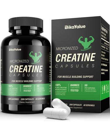 Creatine Monohydrate 5000mg (5 Capsules) Per Serving Creatine Capsules (40 Servings) for Supports Strength Lean Muscle Power Output & Workout Performance Gluten Free for Men & Women 200 Count (Pack of 1)