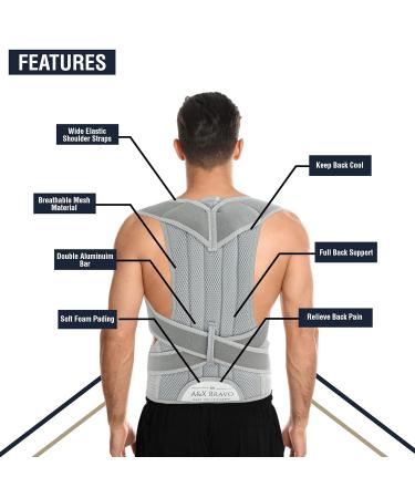 A&X Bravo Posture Corrector - Adjustable Lumbar Support for Men and Women, Back Brace for Improved Posture & Pain Relief - XXL Grey - Buy Online on GoSupps.com