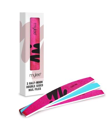 Mylee 3 Pack Double Sided Half Moon Nail File 100/180 Grit - Salon Quality Nails Professional Manicure Tool - Use on Natural Nails or Extensions - Buy Online on GoSupps.com