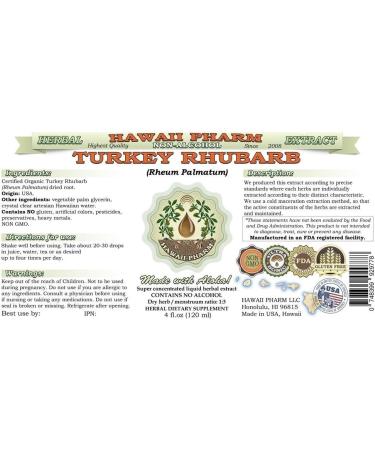 Organic Turkey Rhubarb Alcohol-Free Liquid Extract - 2 fl.oz - Natural Herbal Supplement by Hawaii Pharm USA - Buy Online on GoSupps.com