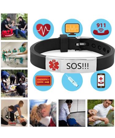 Custom Adjustable Silicone Medical Alert Bracelet for Food Allergies | Free Engraving | Emergency ID for Women Men & Kids - Buy Online on GoSupps.com