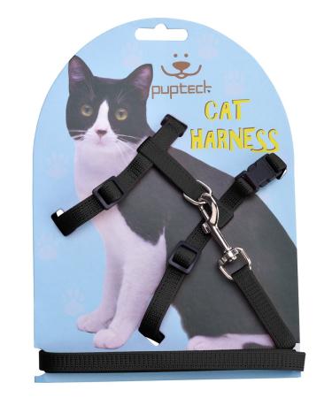 PUPTECK Adjustable Cat Harness Nylon Strap Collar with Leash Black